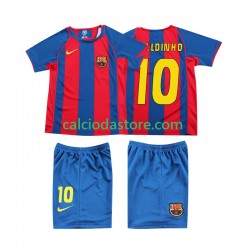 Maglia FC Barcelona RONALDINHO 10 Retro Gara Home Completo Bambino 2-13 Anni 2004 MC