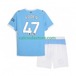 Maglia Manchester City Phil Foden 47 Gara Home Completo Bambino 2-13 Anni 2025-2026 MC