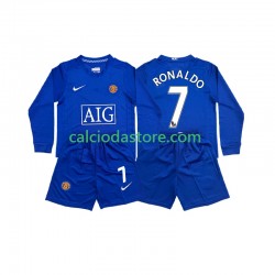 Maglia Manchester United Cristiano Ronaldo 7 Retro Gara Away Completo Bambino 2-13 Anni 2008 ML