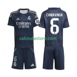 Maglia Real Madrid Camavinga 6 Gara Away Completo Bambino 2-13 Anni 2025-2026 MC