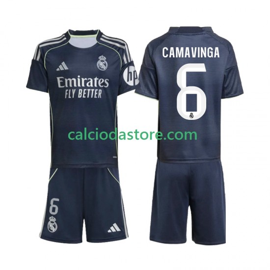 Maglia Real Madrid Camavinga 6 Gara Away Completo Bambino 2-13 Anni 2025-2026 MC Maglia Real Madrid Camavinga 6 Gara Away Completo Bambino 2-13 Anni 2025-2026 MC