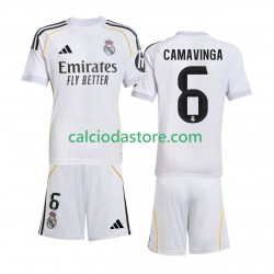 Maglia Real Madrid Camavinga 6 Gara Home Completo Bambino 2-13 Anni 2025-2026 MC