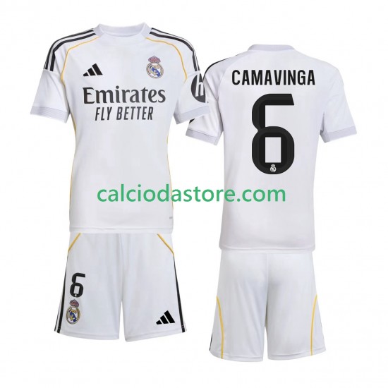 Maglia Real Madrid Camavinga 6 Gara Home Completo Bambino 2-13 Anni 2025-2026 MC Maglia Real Madrid Camavinga 6 Gara Home Completo Bambino 2-13 Anni 2025-2026 MC