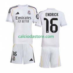 Maglia Real Madrid Endrick 16 Gara Home Completo Bambino 2-13 Anni 2025-2026 MC