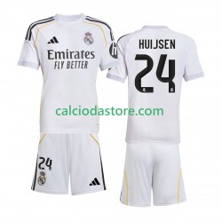 Maglia Real Madrid Huijsen 24 Gara Home Completo Bambino 2-13 Anni 2025-2026 MC