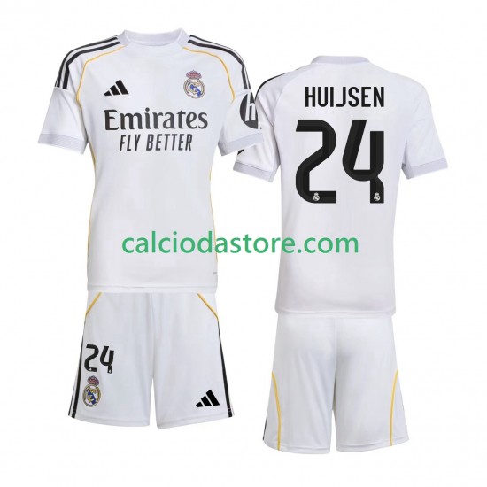 Maglia Real Madrid Huijsen 24 Gara Home Completo Bambino 2-13 Anni 2025-2026 MC Maglia Real Madrid Huijsen 24 Gara Home Completo Bambino 2-13 Anni 2025-2026 MC