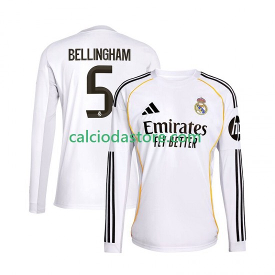 Maglia Real Madrid Jude Bellingham 5 Gara Home Uomo 2025-2026 ML Maglia Real Madrid Jude Bellingham 5 Gara Home Uomo 2025-2026 ML