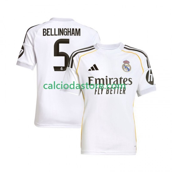 Maglia Real Madrid Jude Bellingham 5 Gara Home Uomo 2025-2026 MC Maglia Real Madrid Jude Bellingham 5 Gara Home Uomo 2025-2026 MC
