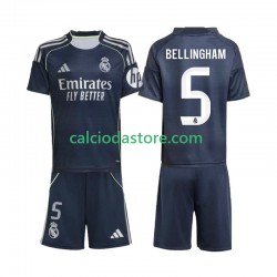 Maglia Real Madrid Jude Bellingham 5 Gara Away Completo Bambino 2-13 Anni 2025-2026 MC