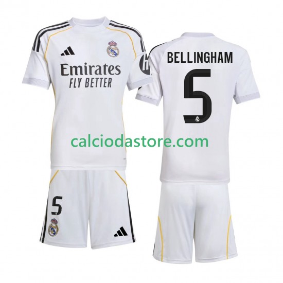 Maglia Real Madrid Jude Bellingham 5 Gara Home Completo Bambino 2-13 Anni 2025-2026 MC Maglia Real Madrid Jude Bellingham 5 Gara Home Completo Bambino 2-13 Anni 2025-2026 MC