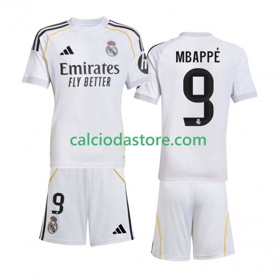 Maglia Real Madrid Mbappé Kylian 9 Gara Home Completo Bambino 2-13 Anni 2025-2026 MC Maglia Real Madrid Mbappé Kylian 9 Gara Home Completo Bambino 2-13 Anni 2025-2026 MC
