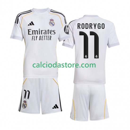 Maglia Real Madrid Rodrygo 11 Gara Home Completo Bambino 2-13 Anni 2025-2026 MC Maglia Real Madrid Rodrygo 11 Gara Home Completo Bambino 2-13 Anni 2025-2026 MC