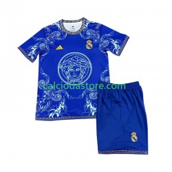 Maglia Real Madrid Versace Blue Edition Gara Home Completo Bambino 2-13 Anni 2024-2025 MC