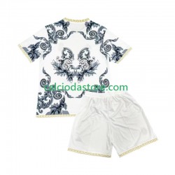 Maglia Real Madrid Versace White Edition Gara Home Completo Bambino 2-13 Anni 2024-2025 MC