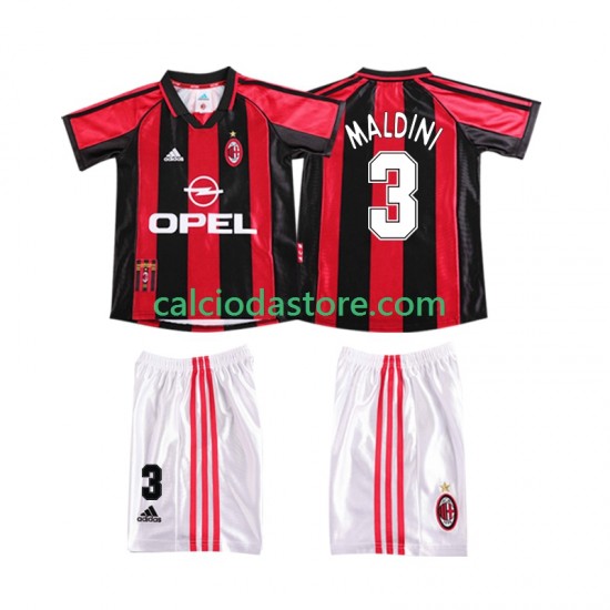 Maglia AC Milan MALDINI 3 Retro Gara Home Completo Bambino 2-13 Anni 1998 1999 MC Maglia AC Milan MALDINI 3 Retro Gara Home Completo Bambino 2-13 Anni 1998 1999 MC
