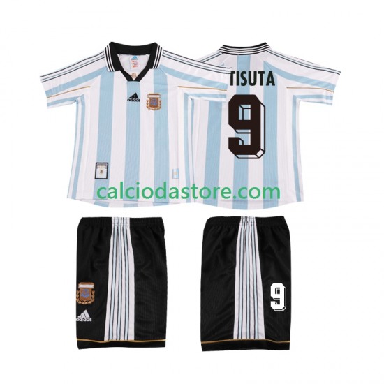 Maglia Argentina BATISUTA 9 Retro Gara Home Completo Bambino 2-13 Anni 1998 MC