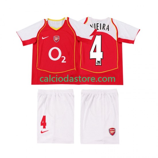 Maglia Arsenal VIEIRA 4 2005 Retro Gara Home Completo Bambino 2-13 Anni 2004 MC Maglia Arsenal VIEIRA 4 2005 Retro Gara Home Completo Bambino 2-13 Anni 2004 MC