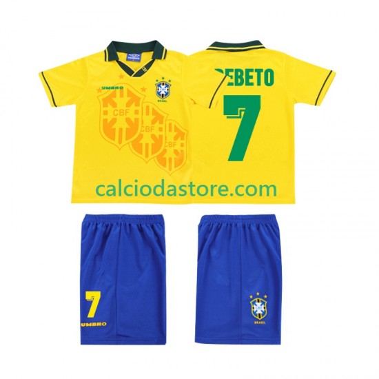 Maglia Brasile BEBETO 7 Retro Gara Home Completo Bambino 2-13 Anni 1994 MC