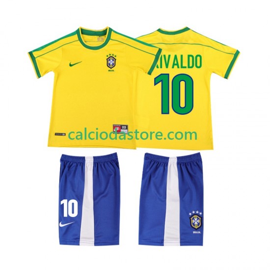 Maglia Brasile RIVALDO 10 Retro Gara Home Completo Bambino 2-13 Anni 1998 MC Maglia Brasile RIVALDO 10 Retro Gara Home Completo Bambino 2-13 Anni 1998 MC