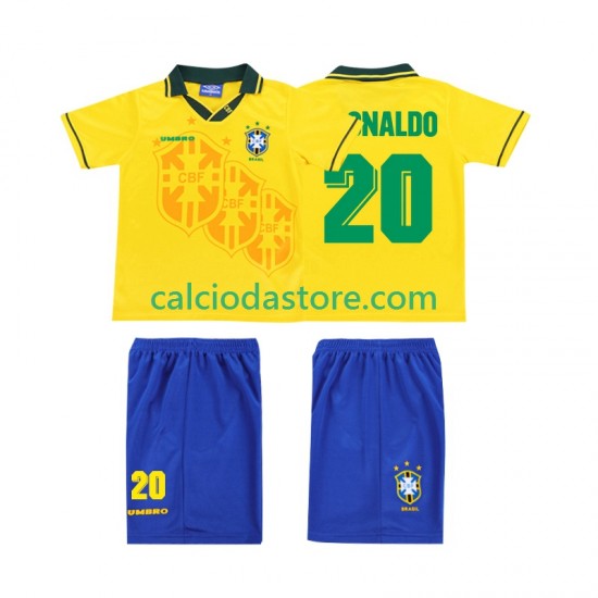Maglia Brasile RONALDO 20 Retro Gara Home Completo Bambino 2-13 Anni 1994 MC