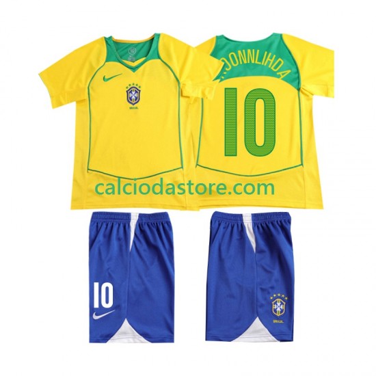 Maglia Brasile RONALOINHO 10 Retro Gara Home Completo Bambino 2-13 Anni 2004 MC