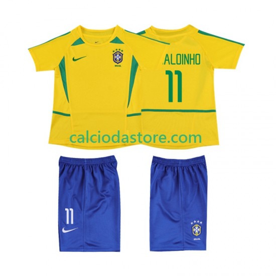 Maglia Brasile RONALOINHO 11 Retro Gara Home Completo Bambino 2-13 Anni 2002 MC Maglia Brasile RONALOINHO 11 Retro Gara Home Completo Bambino 2-13 Anni 2002 MC