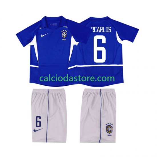 Maglia Brasile Roberto Carlos 6 Retro Gara Away Completo Bambino 2-13 Anni 2002 MC