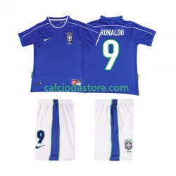 Maglia Brasile Ronaldo 9 Retro Gara Away Completo Bambino 2-13 Anni 1998 MC