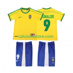 Maglia Brasile Ronaldo 9 Retro Gara Home Completo Bambino 2-13 Anni 1998 MC