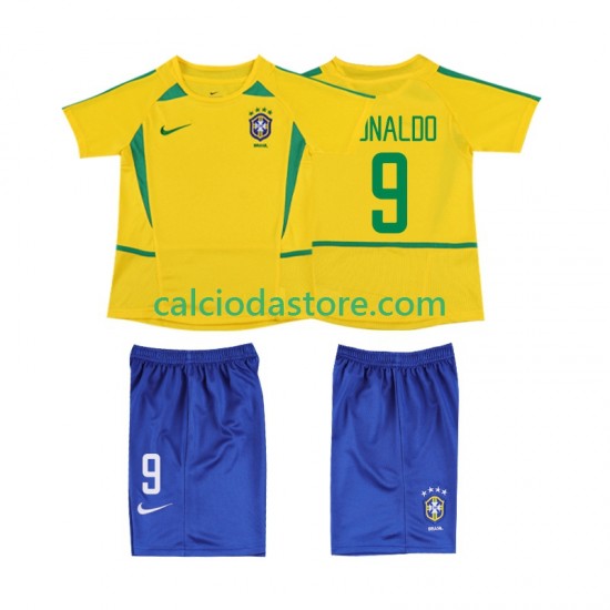 Maglia Brasile Ronaldo 9 Retro Gara Home Completo Bambino 2-13 Anni 2002 MC