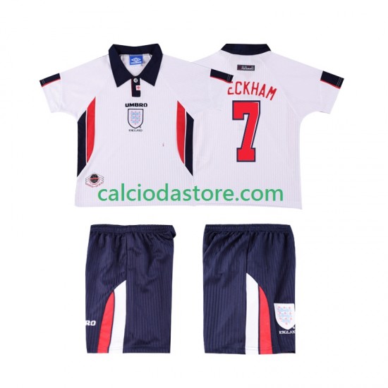 Maglia Inghilterra Beckham 7 Retro Gara Home Completo Bambino 2-13 Anni 1998 MC