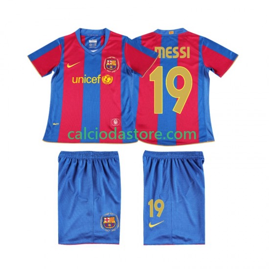 Maglia FC Barcelona Lionel Messi 19 2007 Retro Gara Home Completo Bambino 2-13 Anni 2008 MC