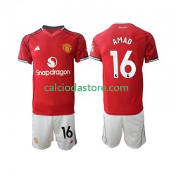 Maglia Manchester United Amad Diallo 16 Gara Home Completo Bambino 2-13 Anni 2025-2026 MC