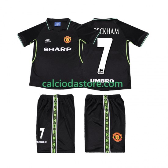 Maglia Manchester United Beckham 7 Retro Gara Terza Completo Bambino 2-13 Anni 1998 1999 MC