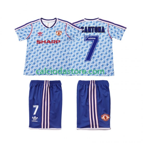 Maglia Manchester United CANTONA 7 1990 1992 Retro Gara Away Completo Bambino 2-13 Anni MC