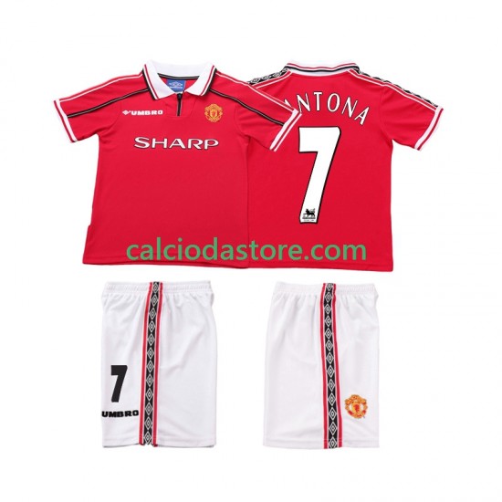 Maglia Manchester United CONTONA 7 Retro Gara Home Completo Bambino 2-13 Anni 1998 1999 MC Maglia Manchester United CONTONA 7 Retro Gara Home Completo Bambino 2-13 Anni 1998 1999 MC
