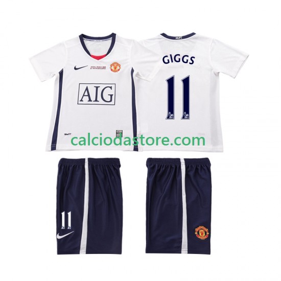 Maglia Manchester United GIGGS 11 Champions League 2009 Retro Gara Away Completo Bambino 2-13 Anni 2008 MC