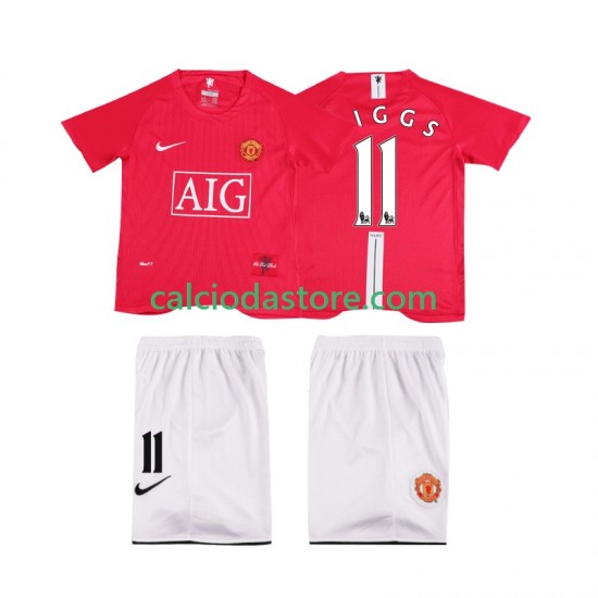 Maglia Manchester United GIGGS 11 Premier League 2007 Retro Gara Home Completo Bambino 2-13 Anni 2008 MC
