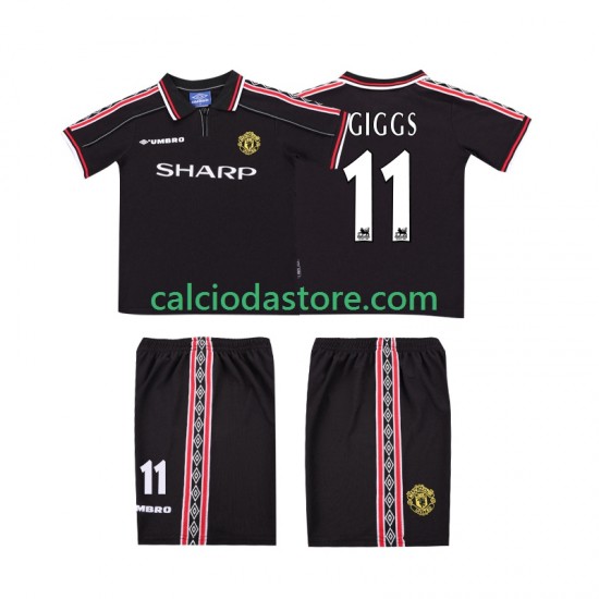Maglia Manchester United GIGGS 11 Retro Gara Away Completo Bambino 2-13 Anni 1998 1999 MC