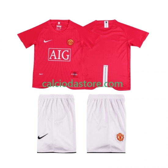 Maglia Manchester United Premier League 2007 Retro Gara Home Completo Bambino 2-13 Anni 2008 MC