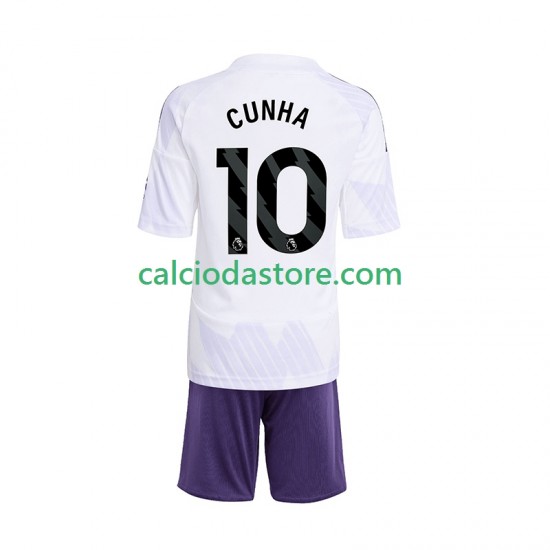 Maglia Manchester United Matheus Cunha 10 Gara Away Completo Bambino 2-13 Anni 2025-2026 MC