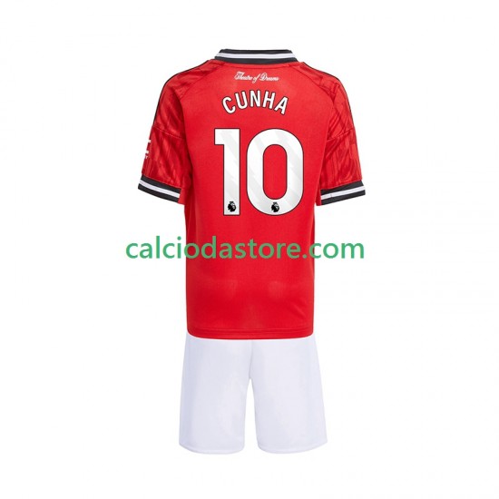 Maglia Manchester United Matheus Cunha 10 Gara Home Completo Bambino 2-13 Anni 2025-2026 MC