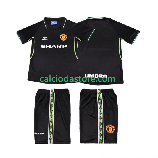 Maglia Manchester United Retro Gara Terza Completo Bambino 2-13 Anni 1998 1999 MC
