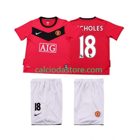 Maglia Manchester United SCHOLES 18 2009 Retro Gara Home Completo Bambino 2-13 Anni 2010 MC