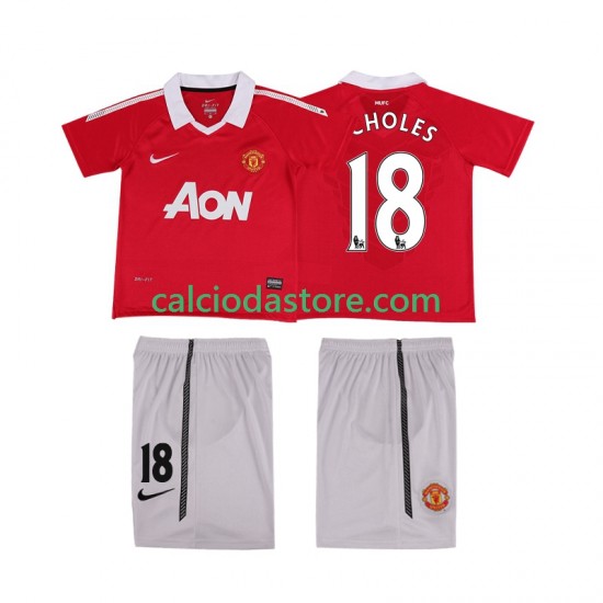 Maglia Manchester United SCHOLES 18 Retro Gara Home Completo Bambino 2-13 Anni 2011 2010 MC