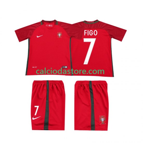 Maglia Portogallo FIGO 7 2016 Retro Gara Home Completo Bambino 2-13 Anni MC