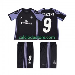 Maglia Real Madrid BENZEMA 9 2016 2017 Retro Gara Terza Completo Bambino 2-13 Anni MC