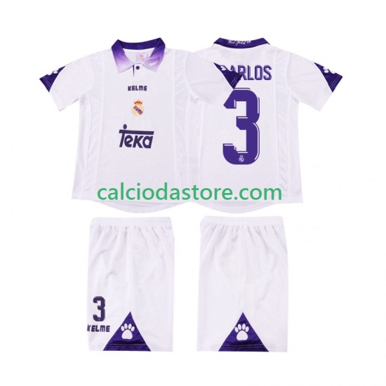 Maglia Real Madrid R CARLOS 3 1997 Retro Gara Home Completo Bambino 2-13 Anni 1998 MC