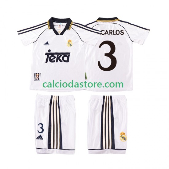 Maglia Real Madrid R CARLOS 3 2000 Retro Gara Home Completo Bambino 2-13 Anni 1998 MC