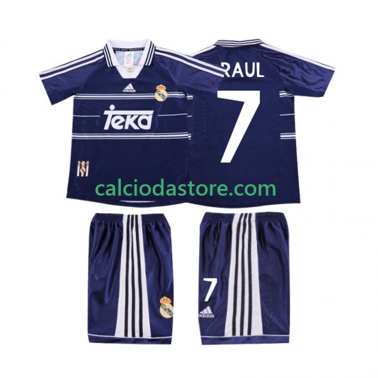 Maglia Real Madrid RAUL 7 Retro Gara Away Completo Bambino 2-13 Anni 1998 1999 MC Maglia Real Madrid RAUL 7 Retro Gara Away Completo Bambino 2-13 Anni 1998 1999 MC